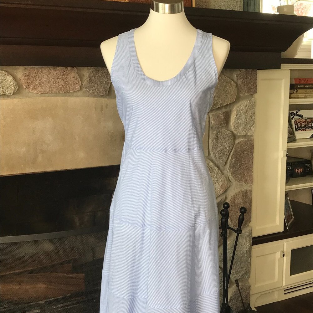 'Rosso35' Light Blue & White Striped Maxi Dress - Size 8